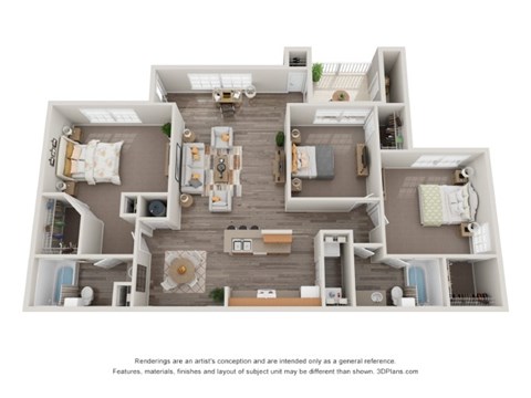 Floor plan for 3 beds, 2 baths, 1530 sqft